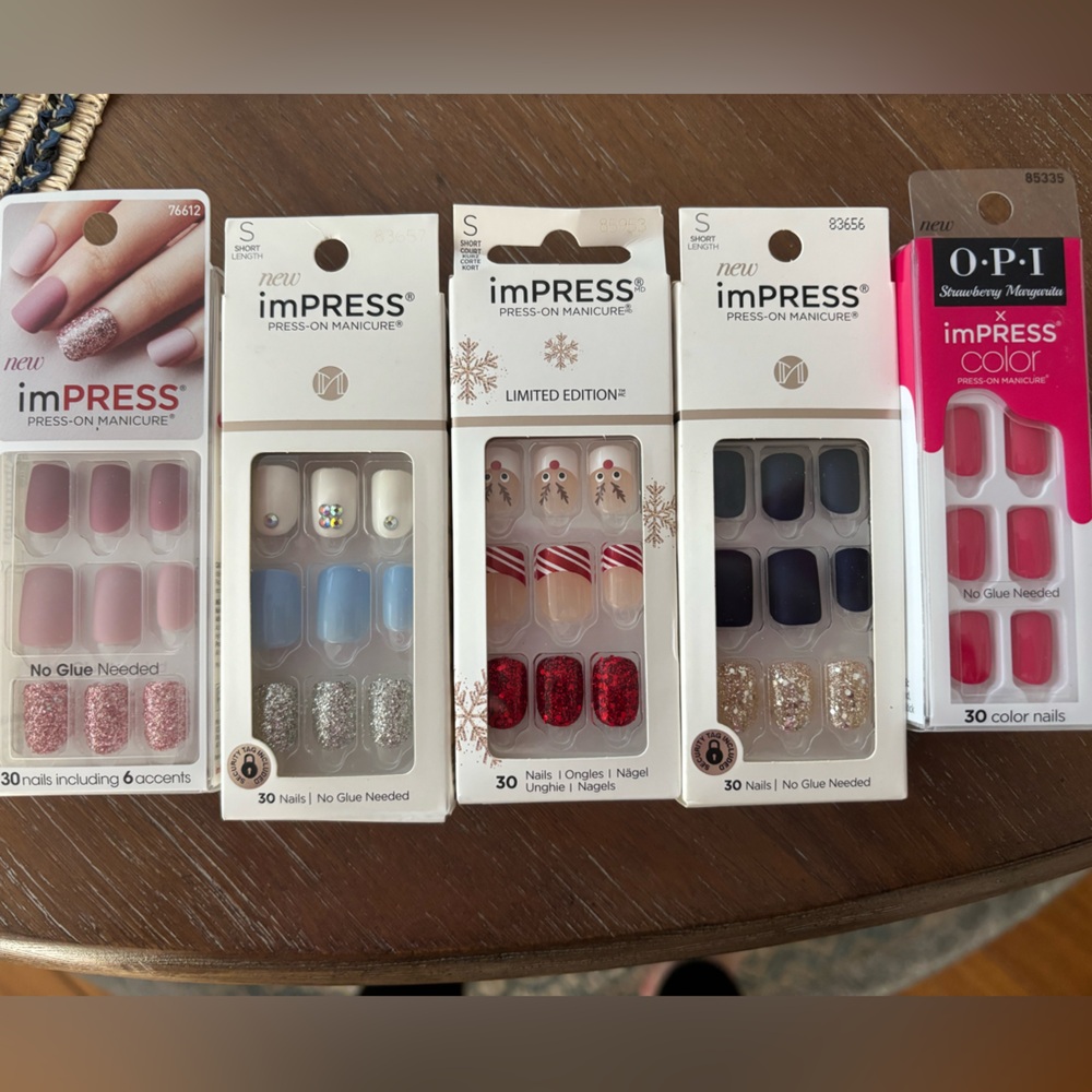 OPI and imPRESS Festive Nail Set - Red, Blue, Gold, White